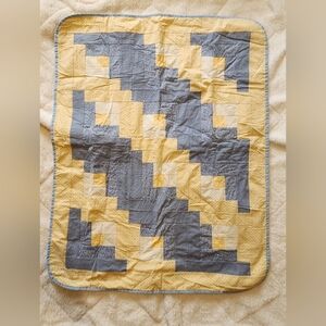 Baby Crib Quilt Yellow and Blue Rectangle Log Cabin Pattern Handmade Pastel